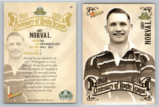 Card #   37 ANDY NORVAL NRL Centenary of Rugby League