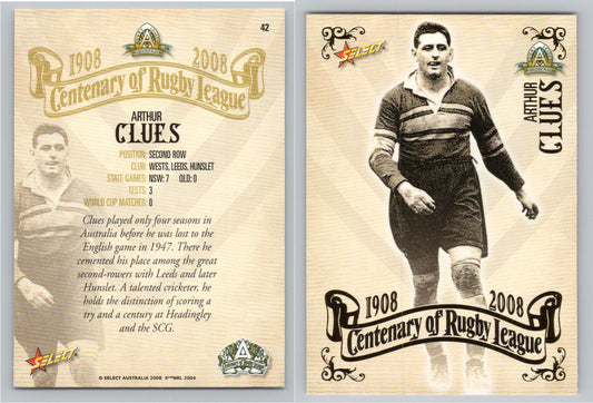 Card #   42 ARTHUR CLUES NRL Centenary of Rugby League