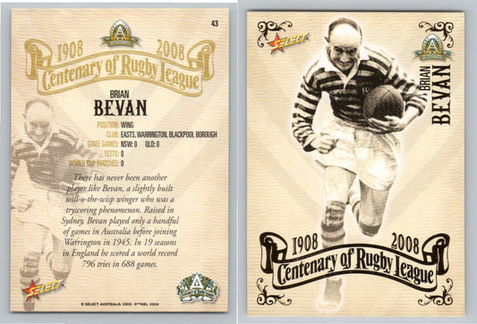 Card #   43 BRIAN BEVAN NRL Centenary of Rugby League