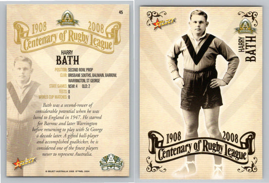 Card #   45 HARRY BATH NRL Centenary of Rugby League