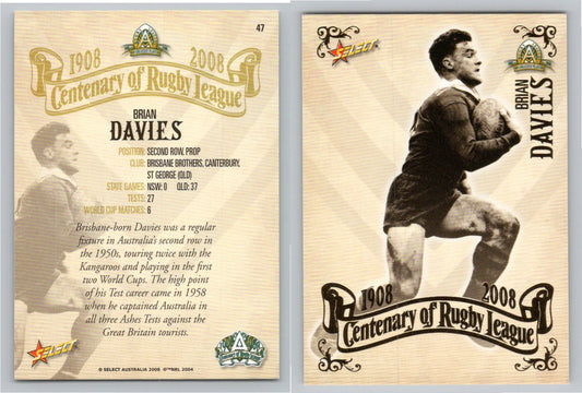 Card #   47 BRIAN DAVIES NRL Centenary of Rugby League