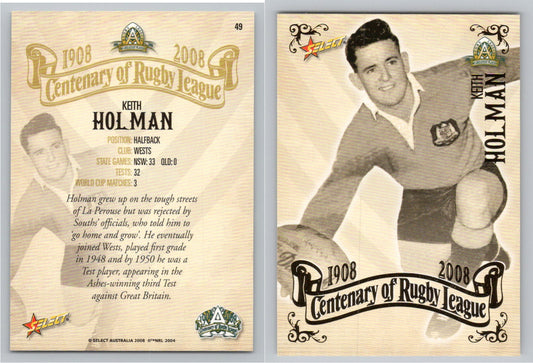 Card #   49 KEITH HOLMAN NRL Centenary of Rugby League