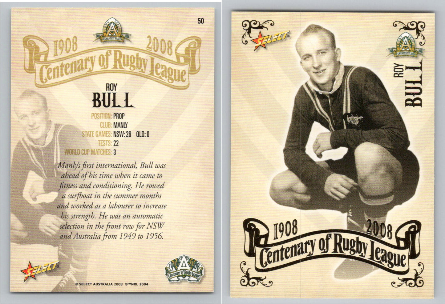 Card #   50 ROY BULL NRL Centenary of Rugby League