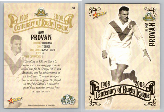 Card #   53 NORM PROVAN NRL Centenary of Rugby League