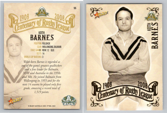 Card #   55 KEITH BARNES NRL Centenary of Rugby League