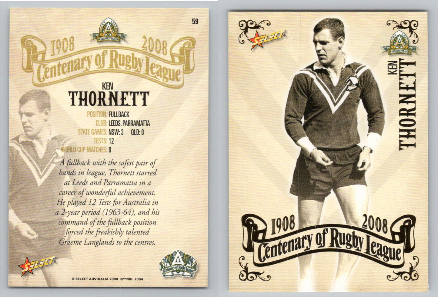 Card #   59 KEN THORNETT NRL Centenary of Rugby League