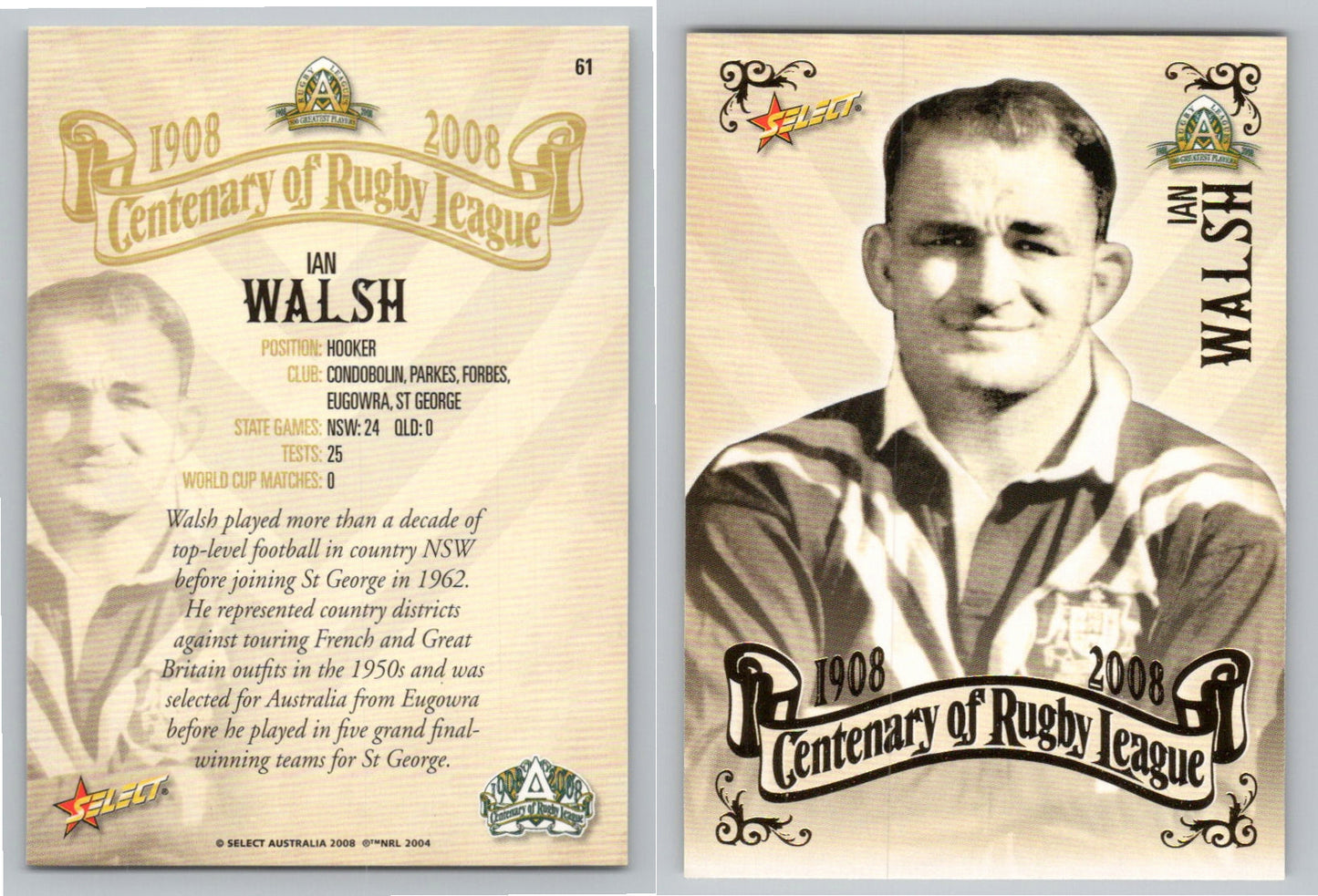 Card #   61 IAN WALSH NRL Centenary of Rugby League
