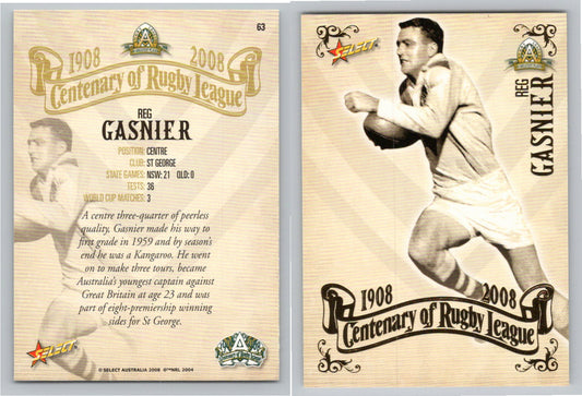 Card #   63 REG GASNIER NRL Centenary of Rugby League