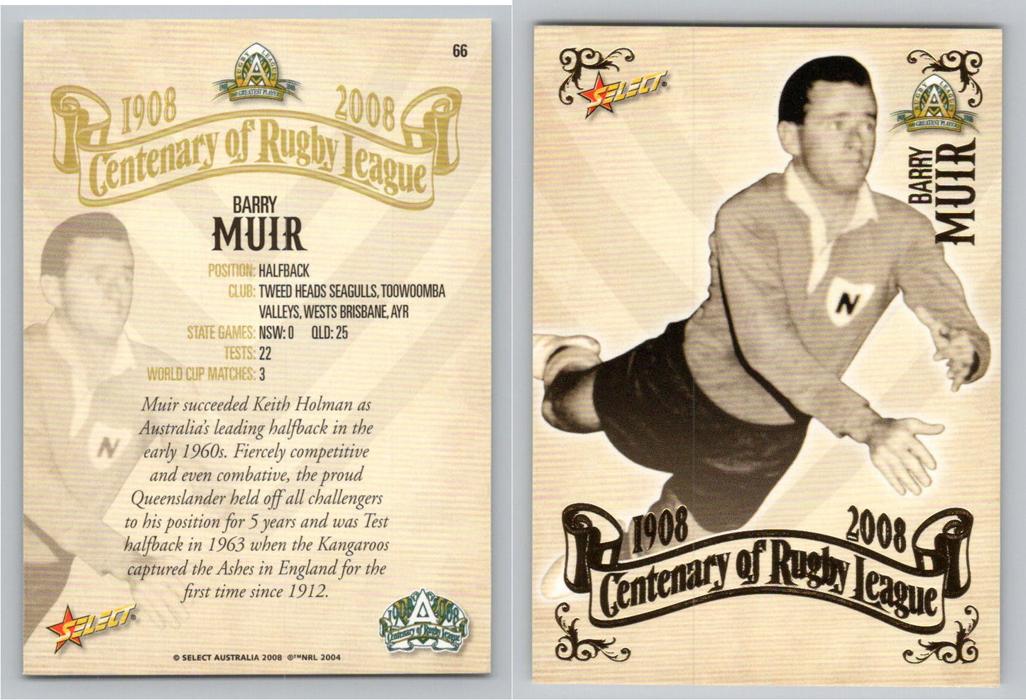 Card #   66 BARRY MUIR NRL Centenary of Rugby League