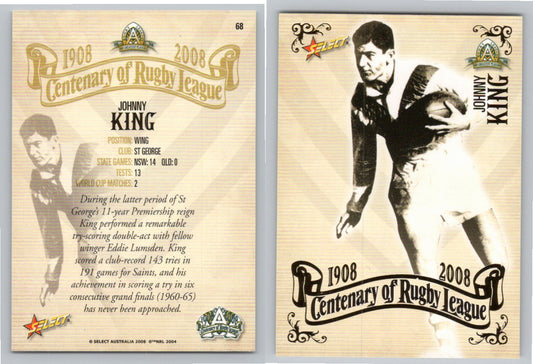 Card #   68 JOHNNY KING NRL Centenary of Rugby League