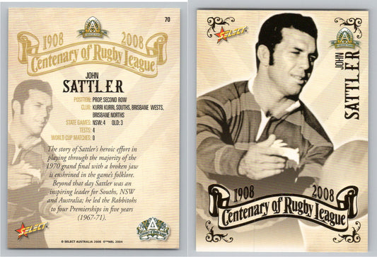 Card #   70 JOHN SATTLER NRL Centenary of Rugby League