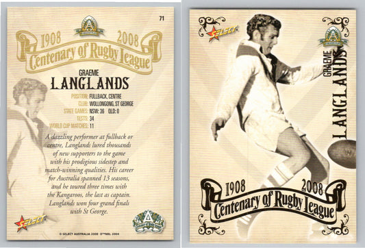 Card #   71 GRAEME LANGLANDS NRL Centenary of Rugby League