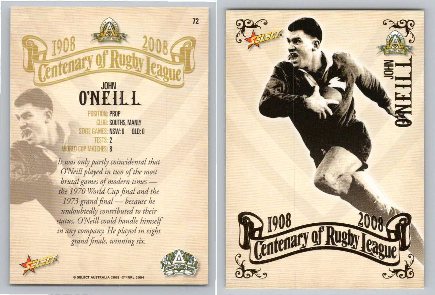 Card #   72 JOHN O’NEILL NRL Centenary of Rugby League
