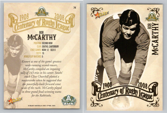 Card #   74 BOB McCARTHY NRL Centenary of Rugby League