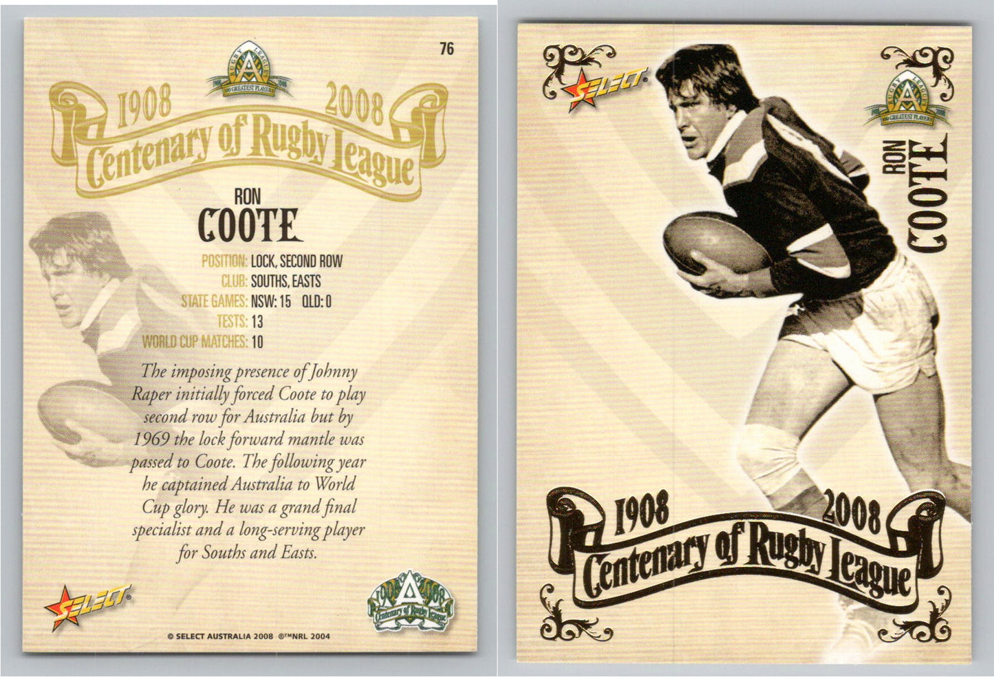 Card #   76 RON COOTE NRL Centenary of Rugby League