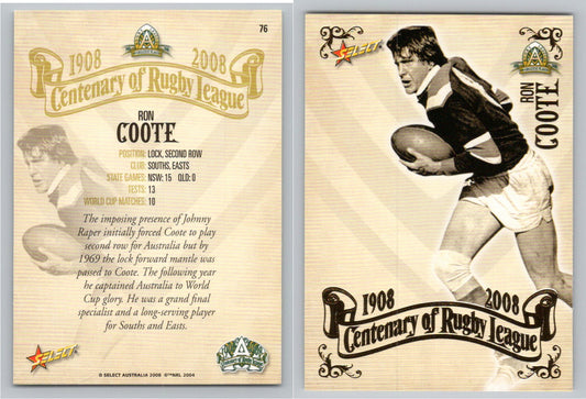 Card #   76 RON COOTE NRL Centenary of Rugby League