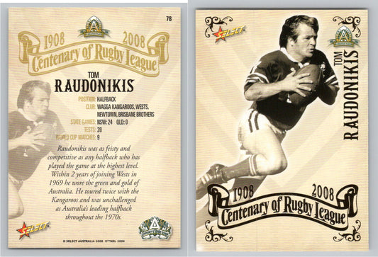 Card #   78 TOM RAUDONIKIS NRL Centenary of Rugby League