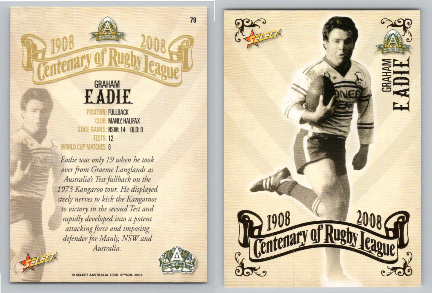 Card #   79 GRAHAM EADIE NRL Centenary of Rugby League
