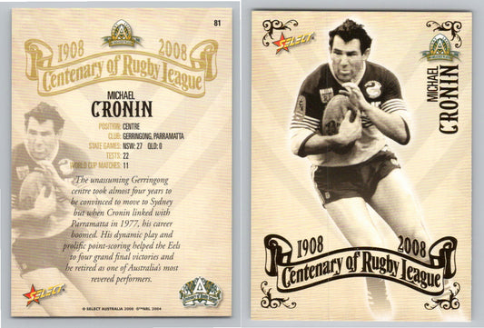 Card #   81 MICHAEL CRONIN NRL Centenary of Rugby League