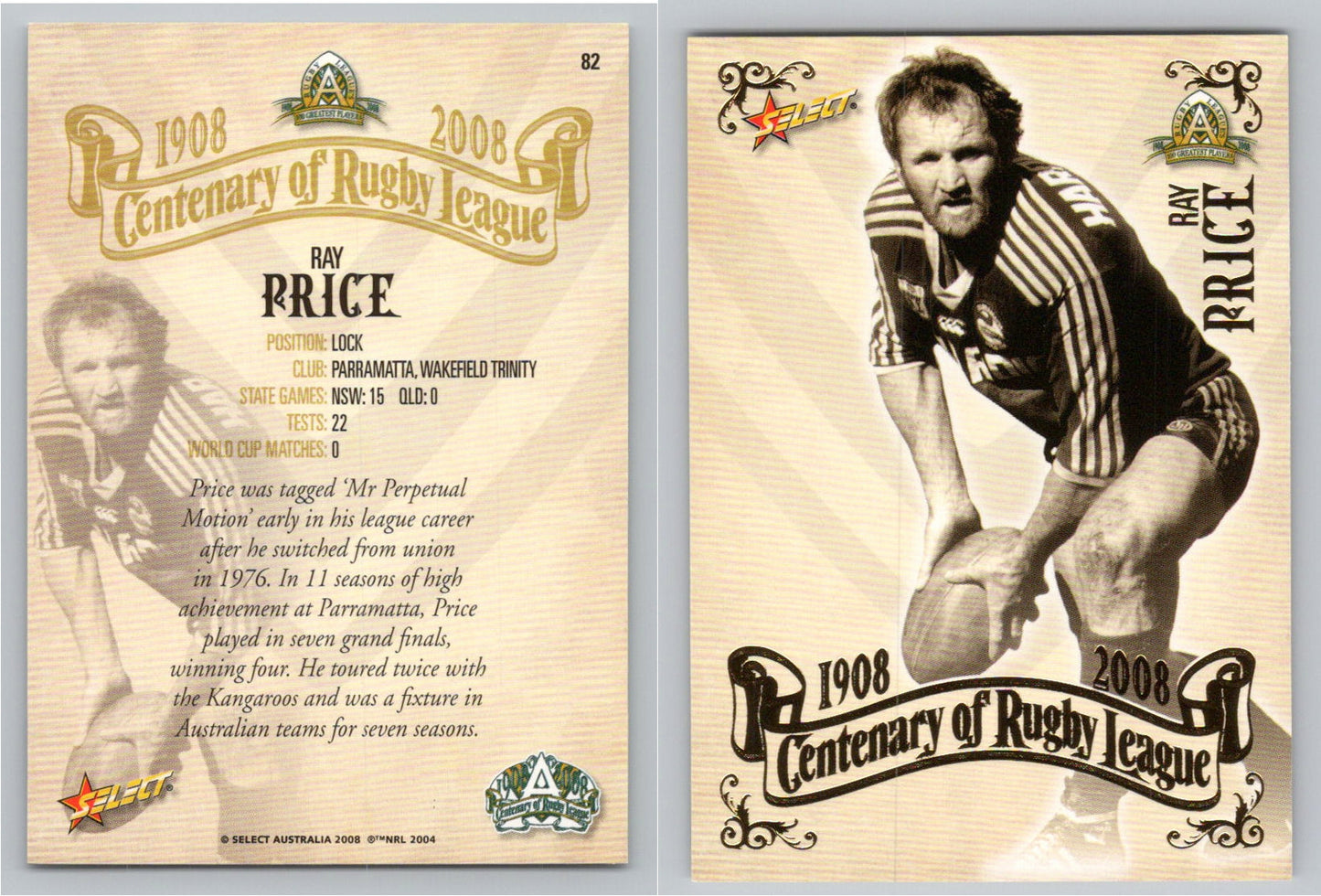 Card #   82 RAY PRICE NRL Centenary of Rugby League