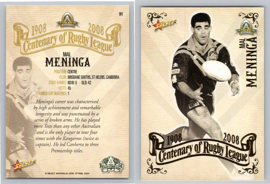 Card #   91 MAL MENINGA NRL Centenary of Rugby League
