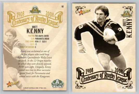 Card #   92 BRETT KENNY NRL Centenary of Rugby League