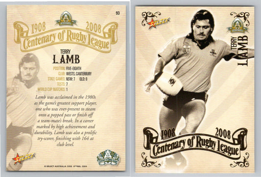 Card #   93 TERRY LAMB NRL Centenary of Rugby League