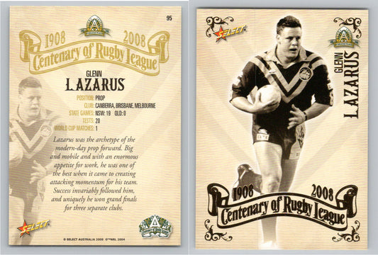 Card #   95 GLENN LAZARUS NRL Centenary of Rugby League