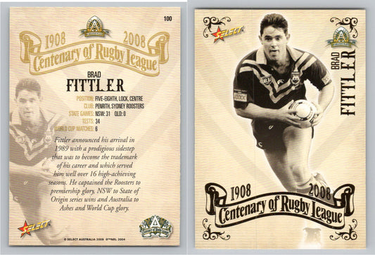 Card #   100 BRAD FITTLER NRL Centenary of Rugby League