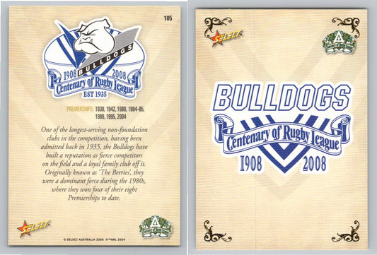 Card #   105 BULLDOGS NRL Centenary of Rugby League