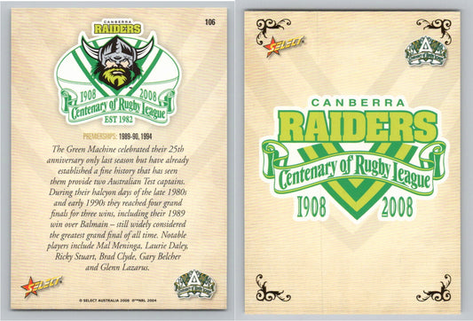Card #   106 CANBERRA RAIDERS NRL Centenary of Rugby League