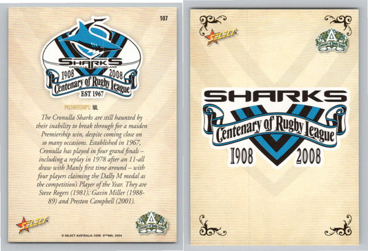Card #   107 CRONULLA SUTHERLAND NRL Centenary of Rugby League