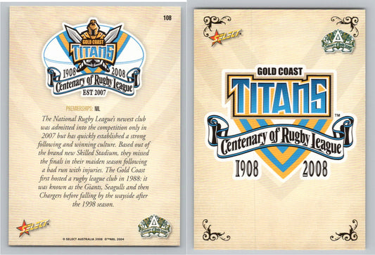 Card #   108 GOLD COAST TITANS NRL Centenary of Rugby League