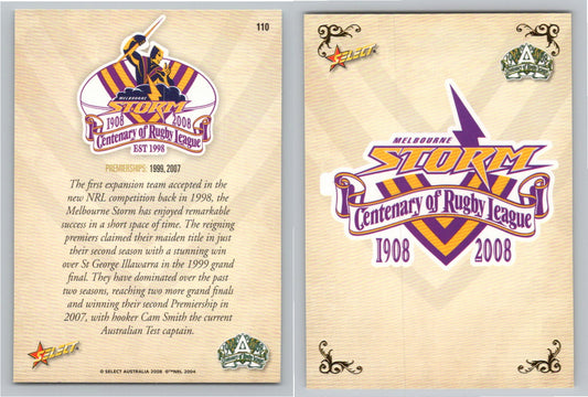 Card #   110 MELBOURNE STORM NRL Centenary of Rugby League