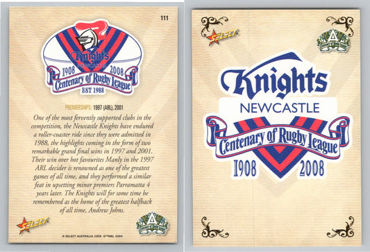 Card #   111 NEWCASTLE KNIGHTS NRL Centenary of Rugby League