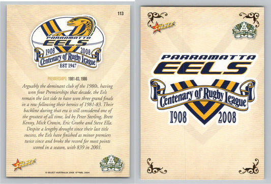 Card #   113 PARRAMATTA EELS NRL Centenary of Rugby League