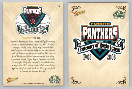 Card #   114 PENRITH PANTHERS NRL Centenary of Rugby League