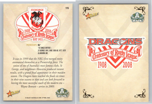 Card #   115 ST GEORGE ILLAWARRA NRL Centenary of Rugby League