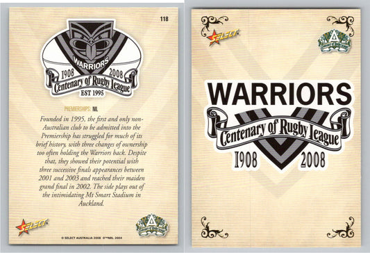 Card #   118 WARRIORS NRL Centenary of Rugby League