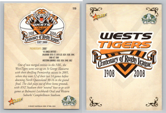 Card #   119 WESTS TIGERS NRL Centenary of Rugby League