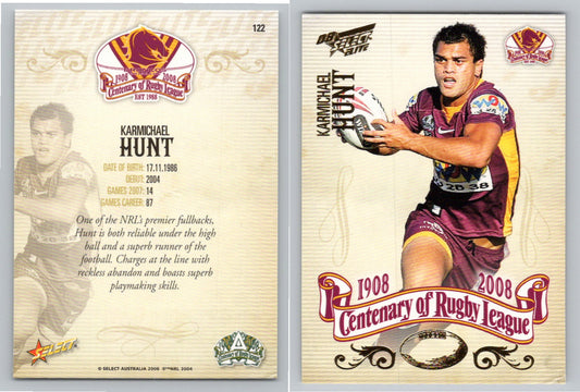 Card #   122 KARMICHAEL HUNT NRL Centenary of Rugby League