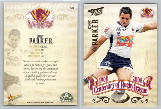 Card #   123 COREY PARKER NRL Centenary of Rugby League