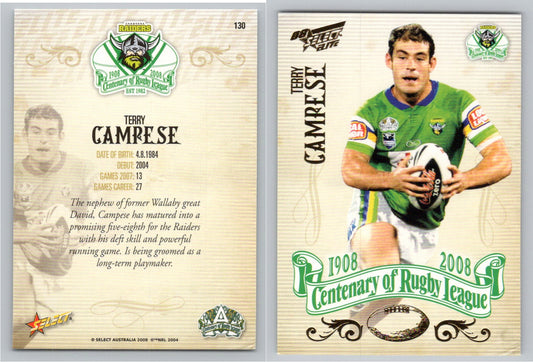 Card #   130 TERRY CAMPESE NRL Centenary of Rugby League