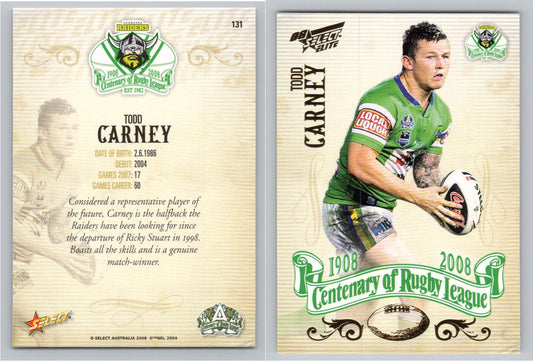 Card #   131 TODD CARNEY NRL Centenary of Rugby League