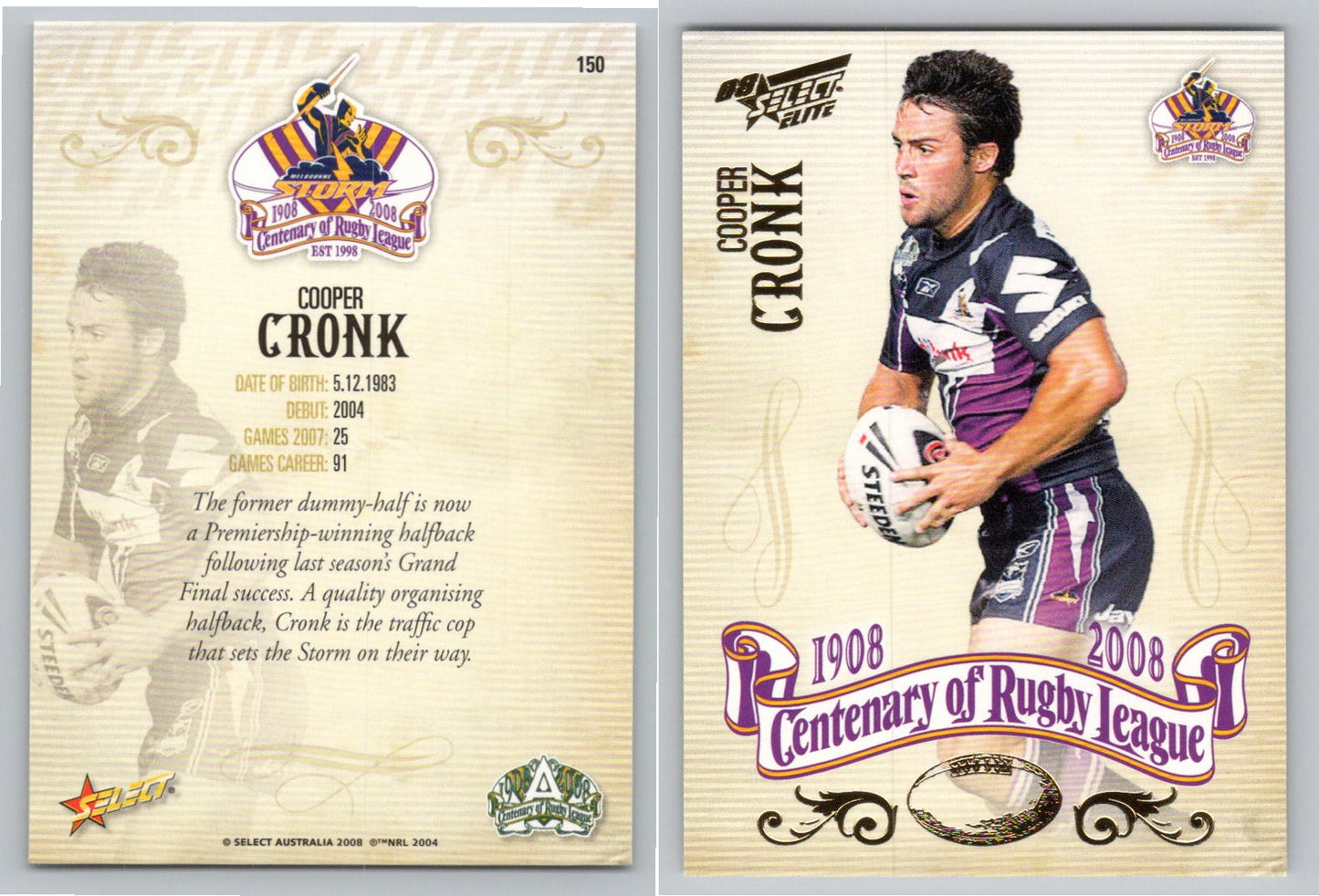 Card #   150 COOPER CRONK NRL Centenary of Rugby League