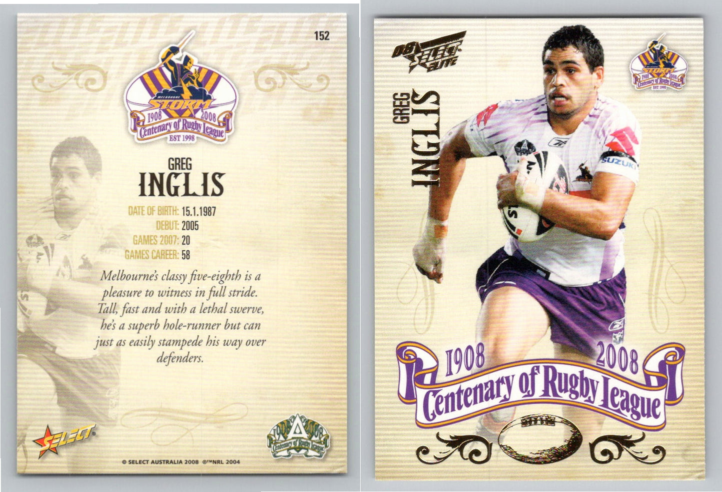 Card #   152 GREG INGLIS NRL Centenary of Rugby League