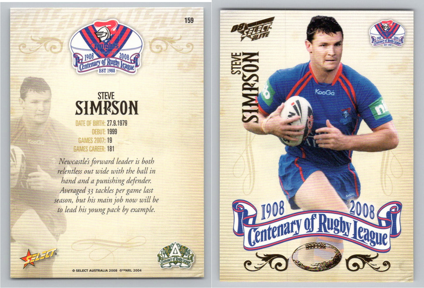 Card #   159 STEVE SIMPSON NRL Centenary of Rugby League