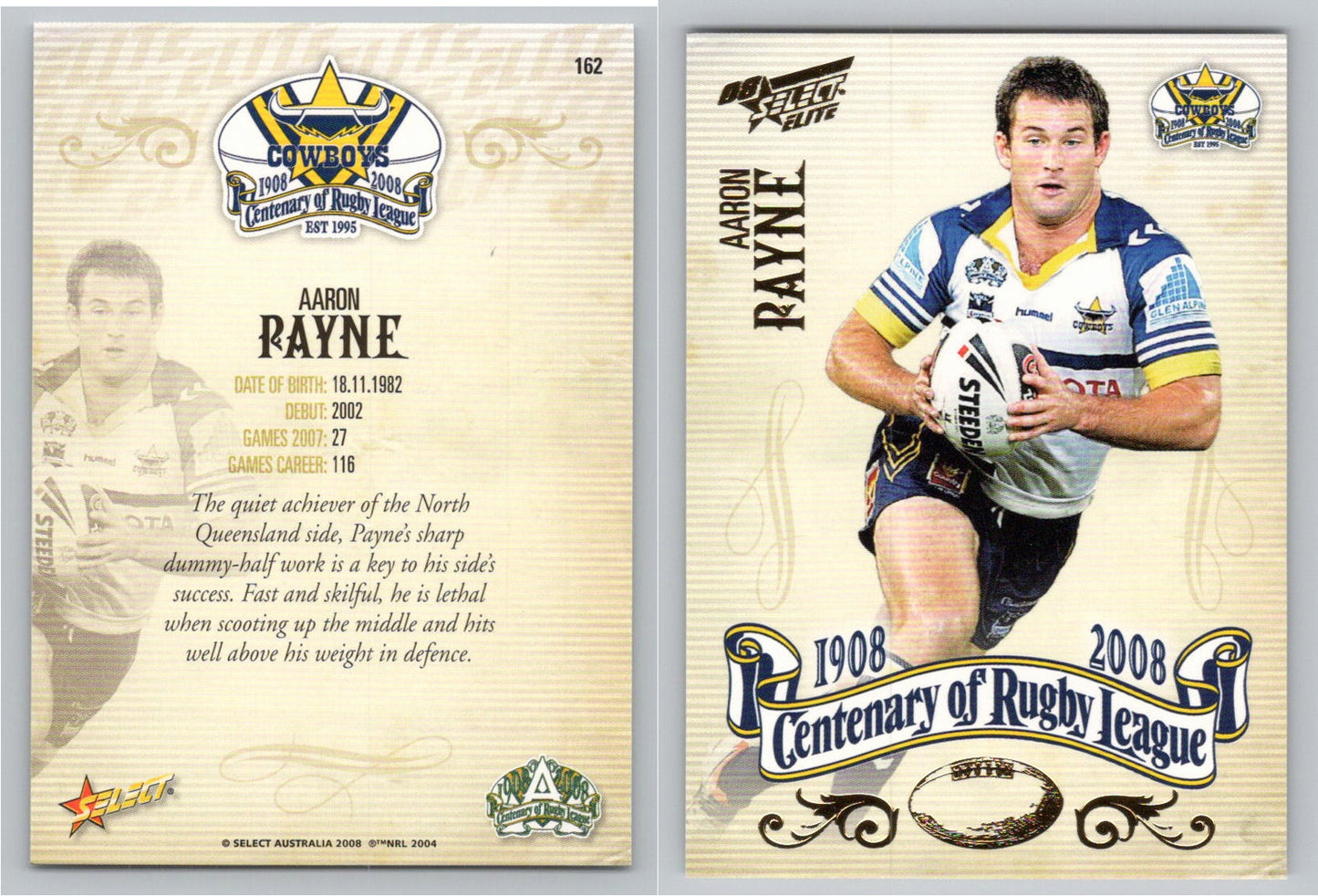 Card #   162 AARON PAYNE NRL Centenary of Rugby League