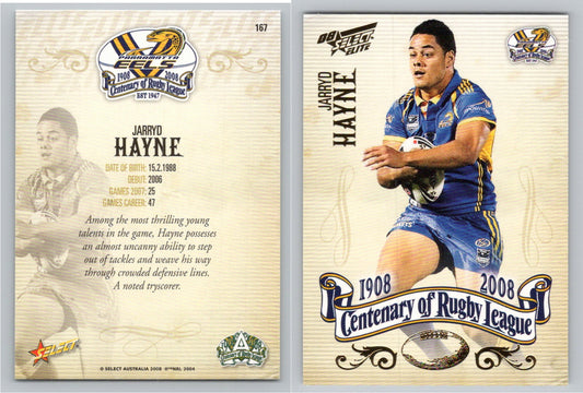 Card #   167 JARRYD HAYNE NRL Centenary of Rugby League