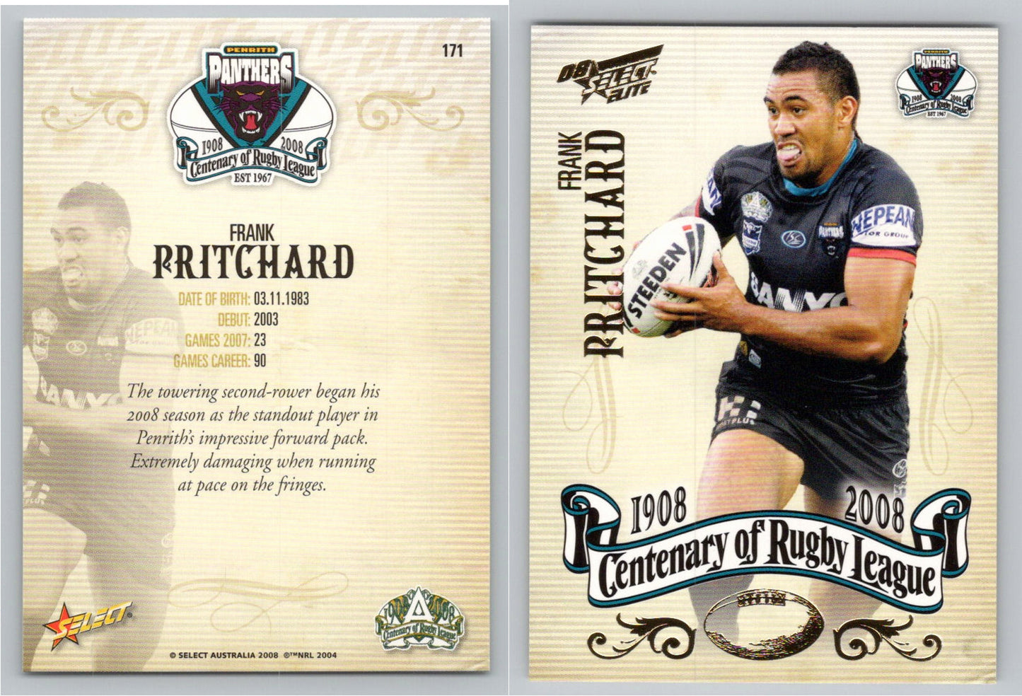Card #   171 FRANK PRITCHARD NRL Centenary of Rugby League